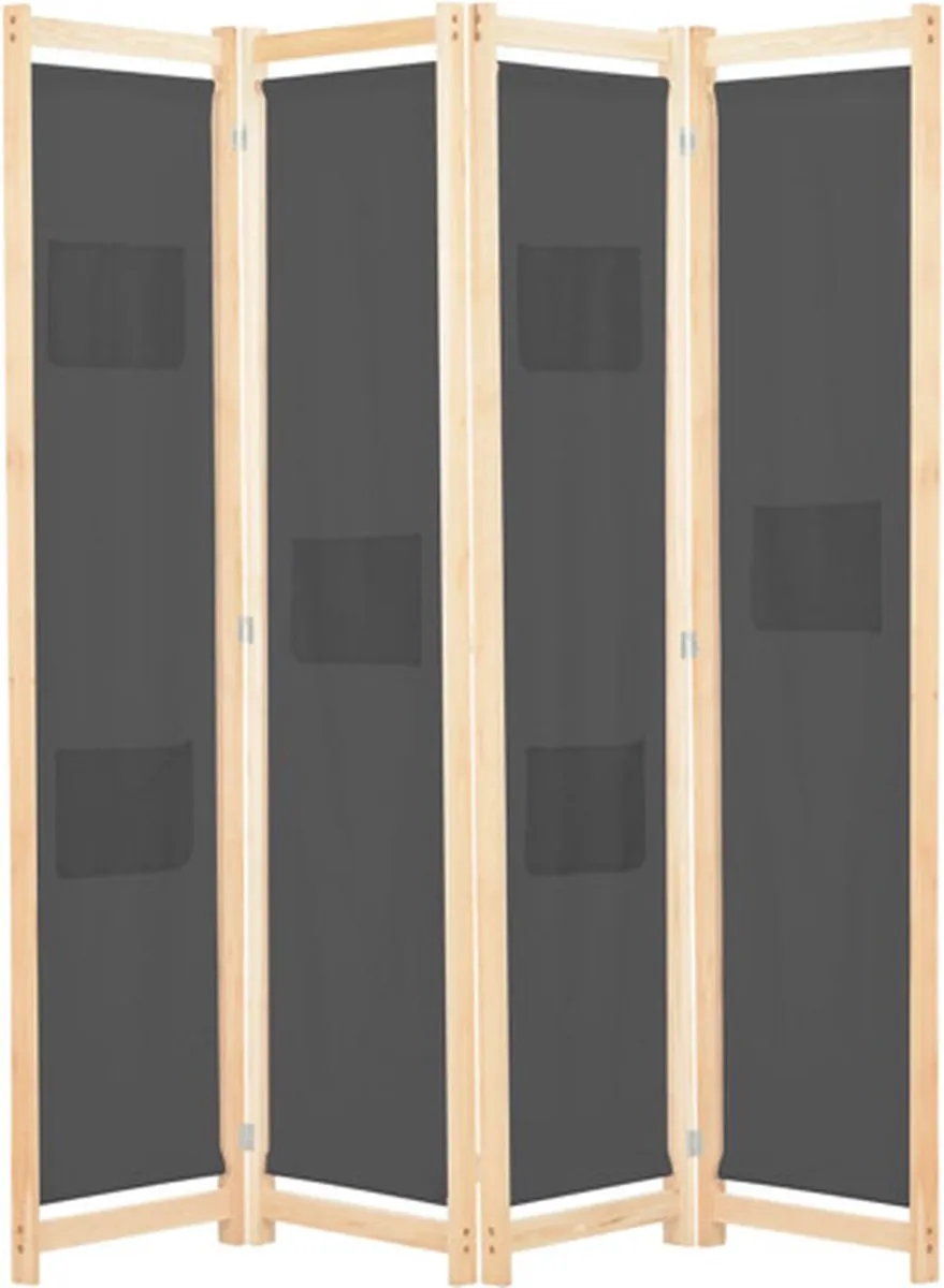 vidaXL Kamerscherm met 4 panelen 160x170x4 cm stof grijs, foto 2