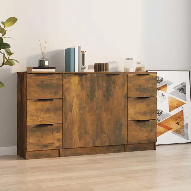 vidaXL Dressoirs 3 st bewerkt hout gerookt eikenkleurig, foto 2