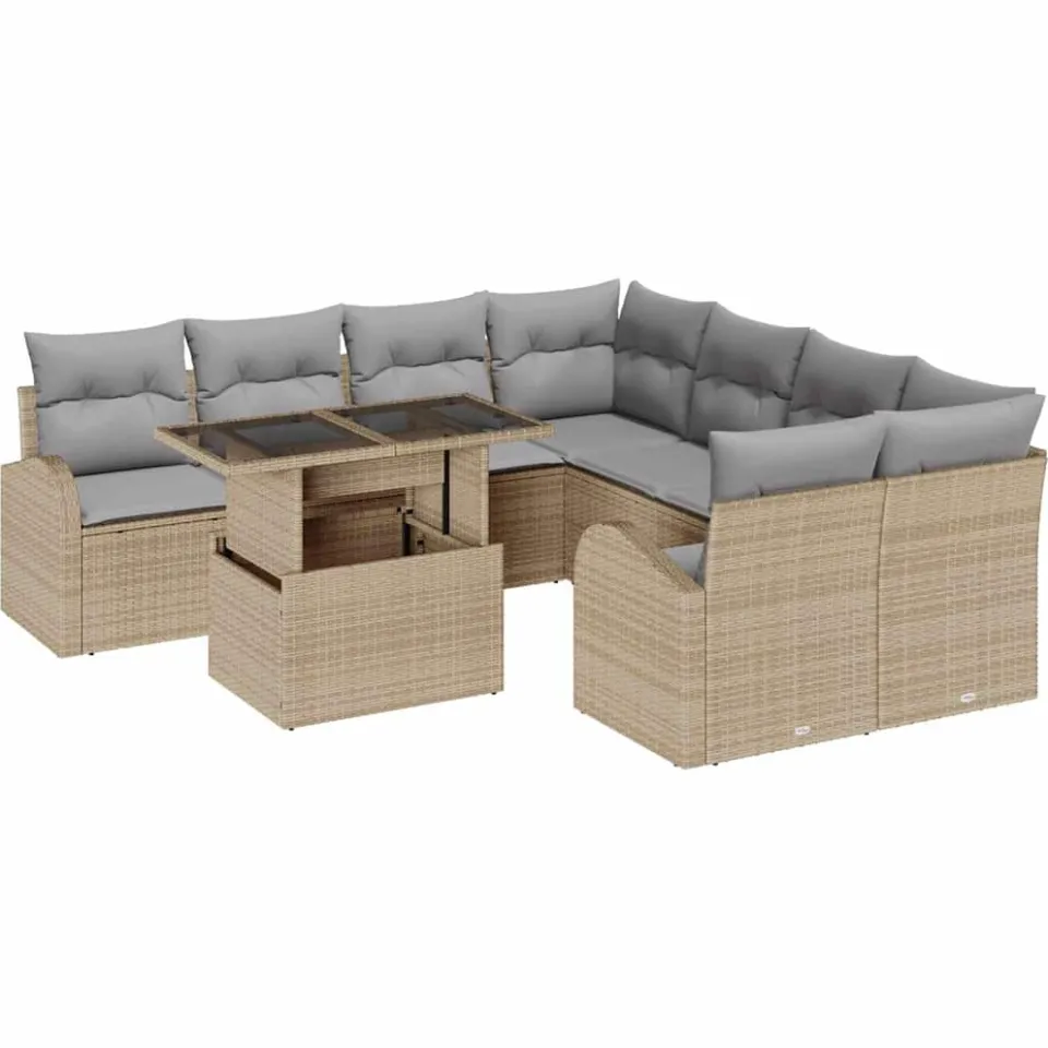 vidaXL Tuin Sofa Set 9 st Beige poly rattan