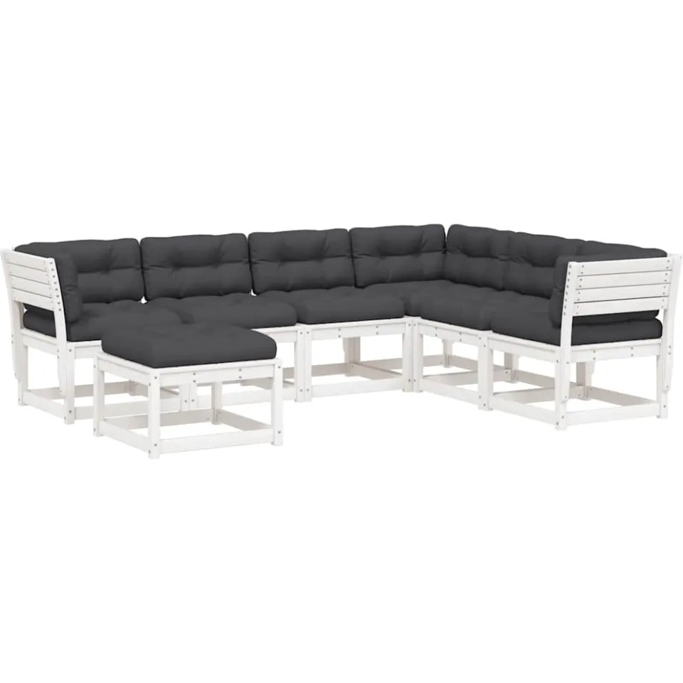 vidaXL 7-delige Loungeset met kussens massief grenenhout wit
