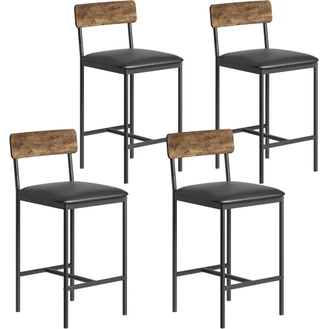 HOERFURIY Retro barkrukken set 4 stuks, gestoffeerd, rugleuning en voetsteun, breed zitvlak, eenvoudige montage keukenkrukken retro kleur
