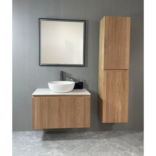 Casajoy Bold badmeubel onderkast 80 cm eiken met wit topblad Bruin