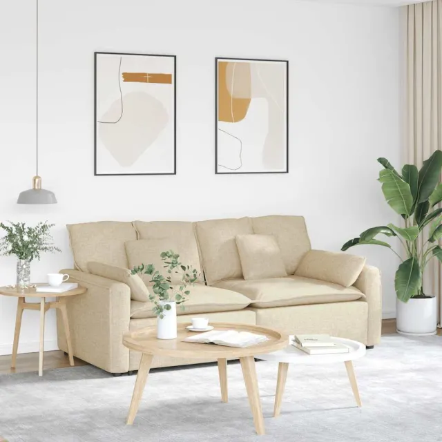 vidaXL Modulaire bank met kussens crèmekleurig