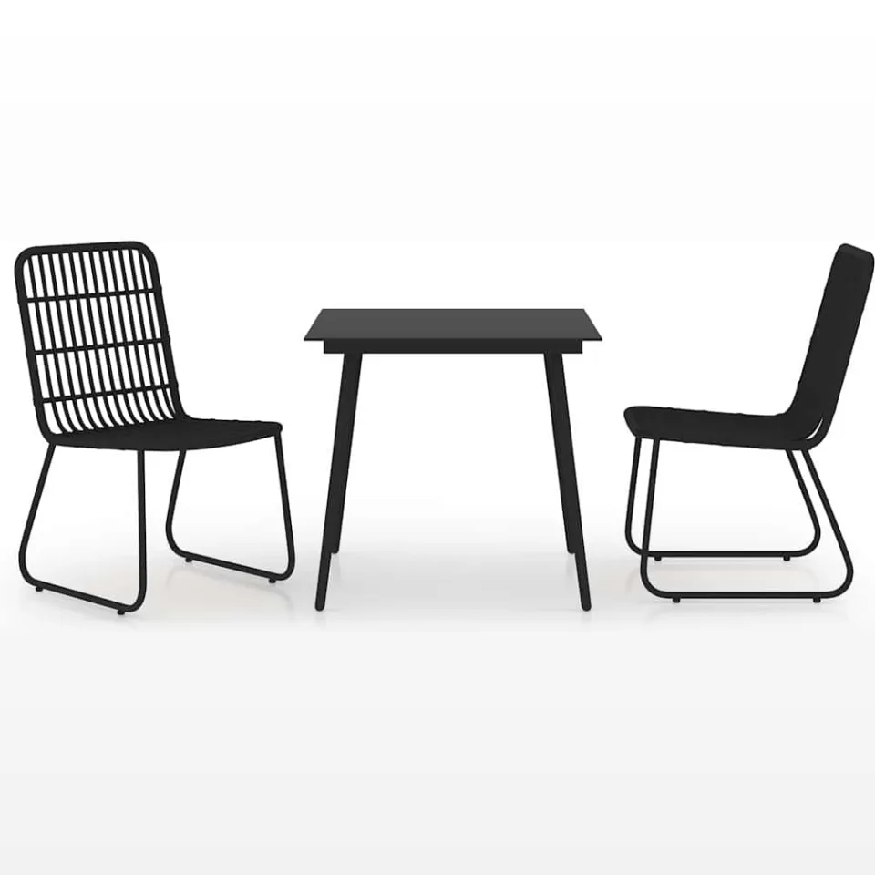 vidaXL 3-delige Tuinset poly rattan en glas zwart, foto 3