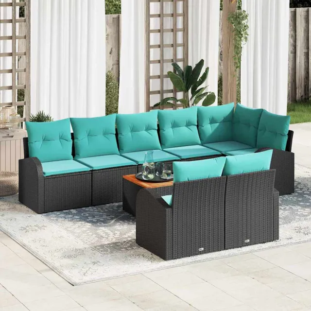vidaXL Tuinbankenset 9 st Zwart en Turquoise poly rattan, foto 2