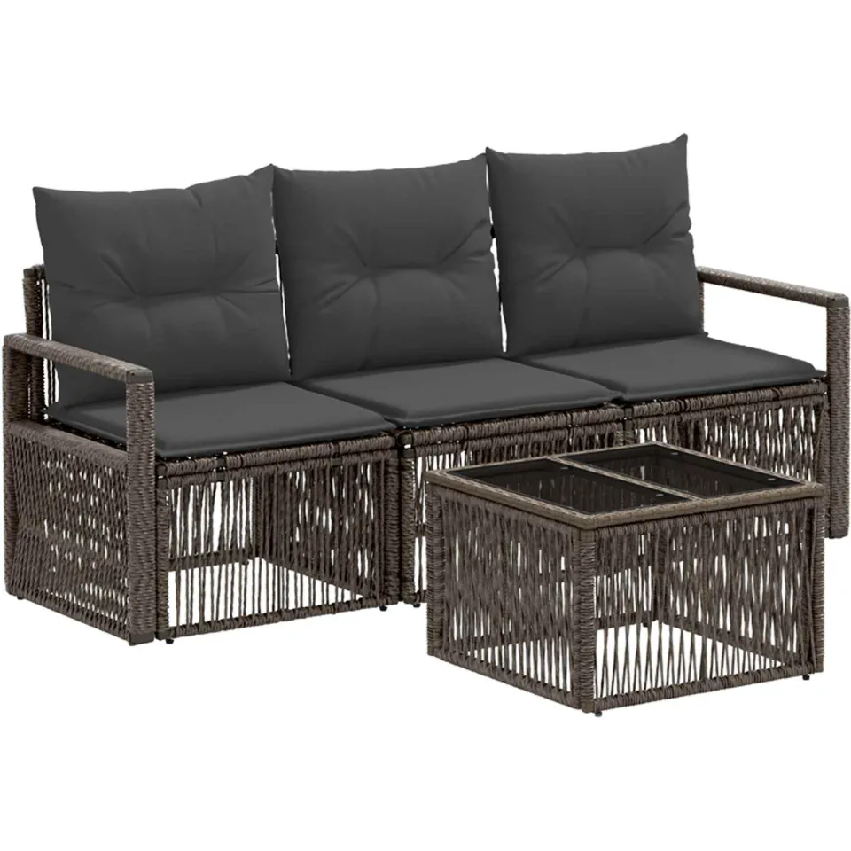 vidaXL Tuinbankenset 4 st Grijs poly rattan, foto 3