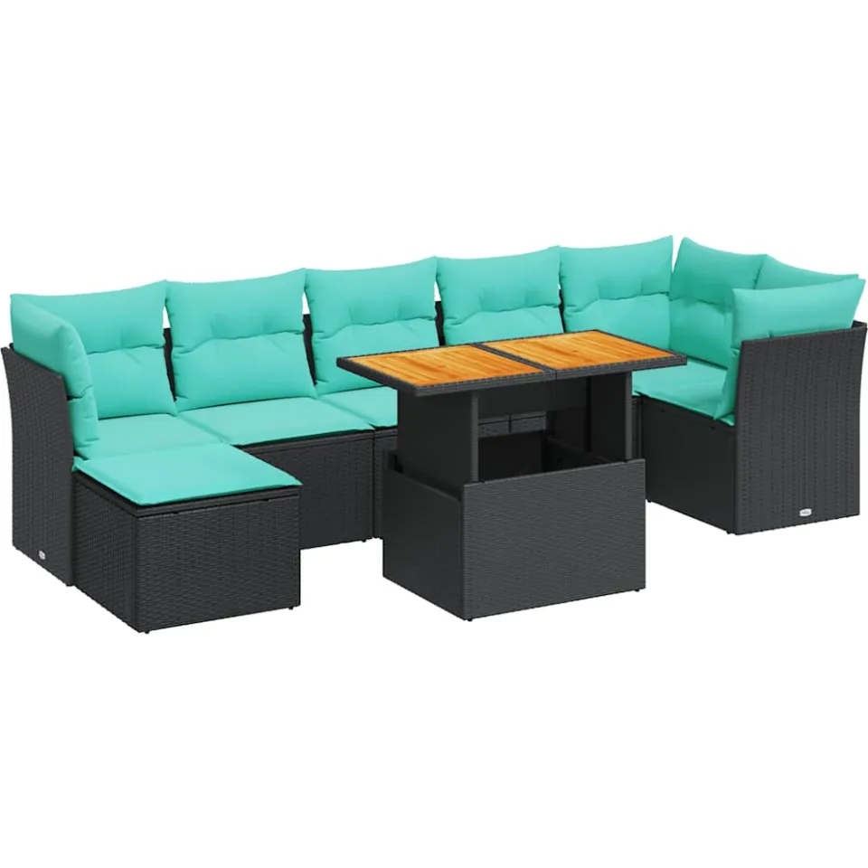 vidaXL 8-delige Loungeset met kussens poly rattan zwart, foto 3