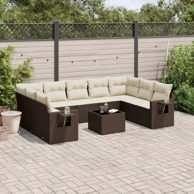 vidaXL 10-delige Loungeset met kussens poly rattan bruin