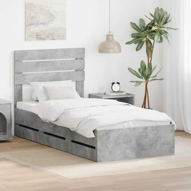vidaXL Bedframe met lade Beton Grijs 75 x 190 cm Ingenieurshout