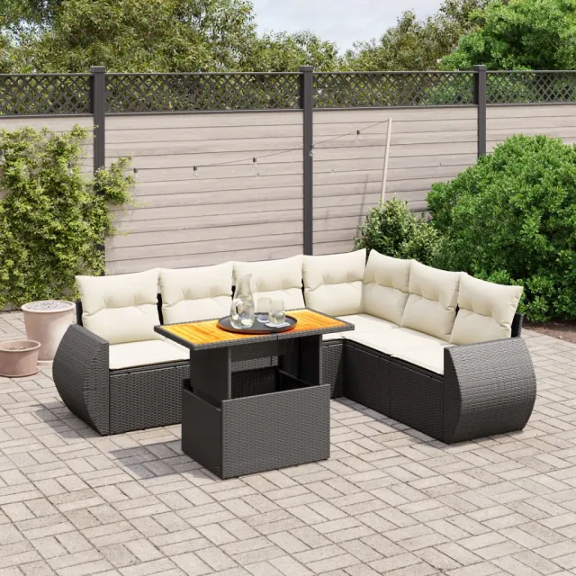 vidaXL 7-delige Loungeset met kussens poly rattan zwart, foto 2