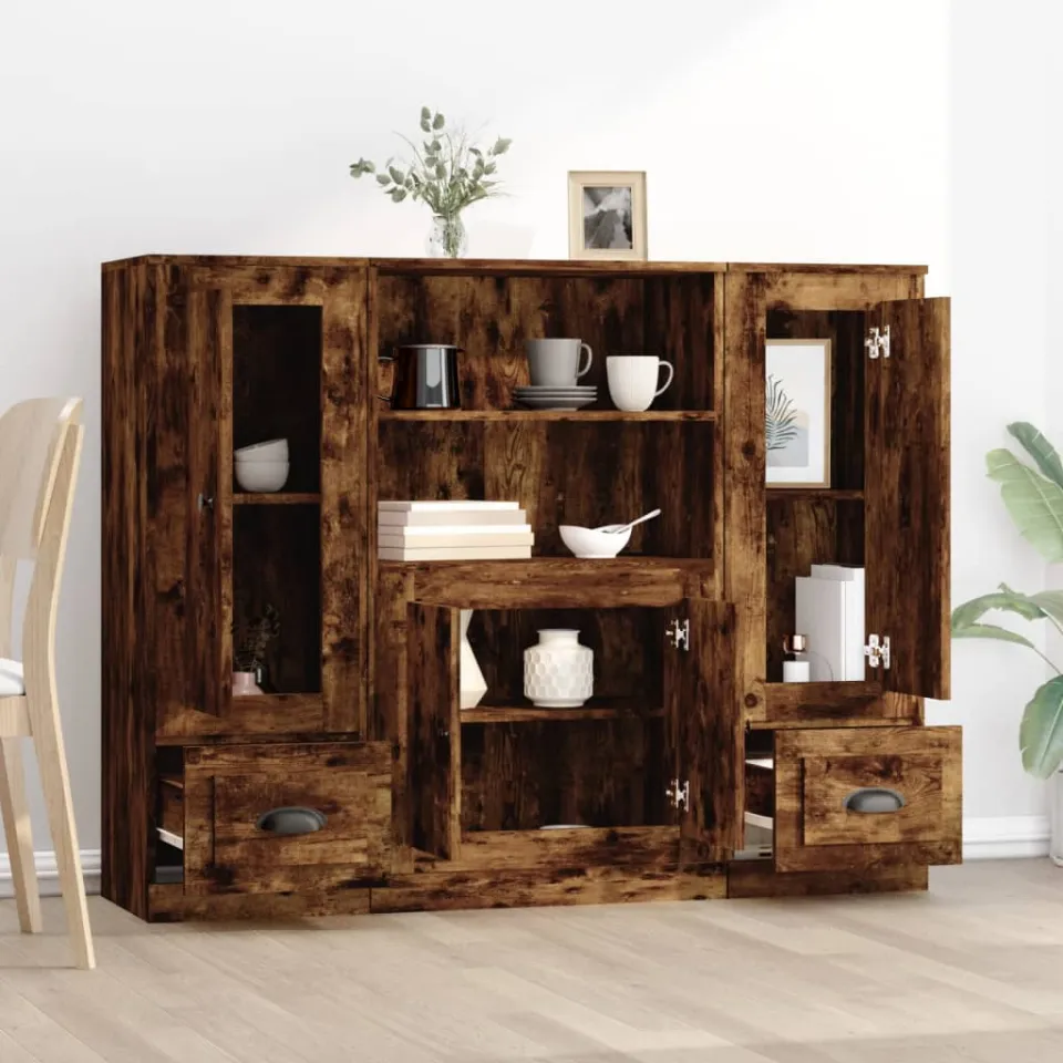 vidaXL Hoge kasten 3 st bewerkt hout gerookt eikenkleurig, foto 3