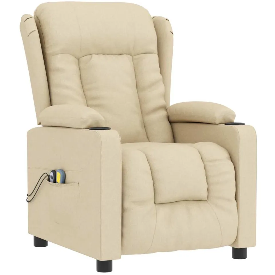 vidaXL Massagestoel elektrisch stof crèmekleurig, foto 3