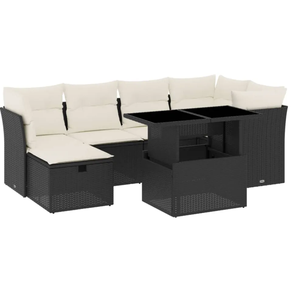 vidaXL 7-delige Loungeset met kussens poly rattan zwart, foto 3