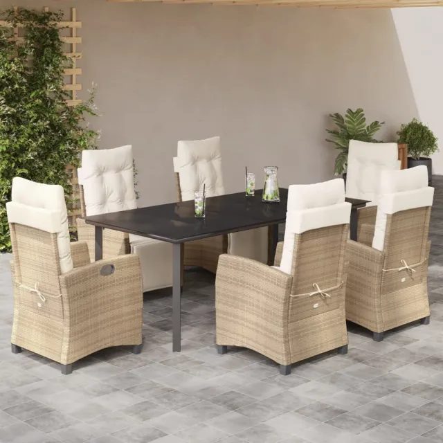 vidaXL 7-delige Tuinset met kussens poly rattan beige, foto 2