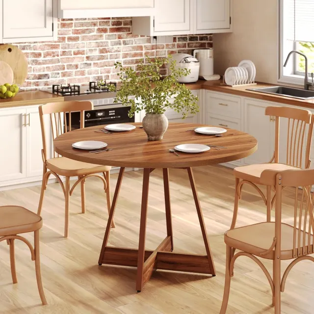 Little Trees LITTLE TREE Ronde Eettafel - 100x100x75 cm - Houten Keukentafel - Industrieel - Voor 4 personen Bruin