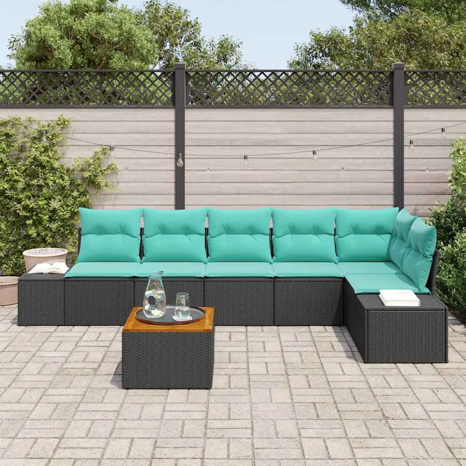 vidaXL Tuinbankenset 7 st Zwart poly rattan, foto 3