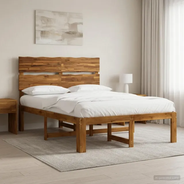 vidaXL Tweepersoonsbed met hoofdeinde ROSTOCK Naturel 135 x 190 cm Bruin