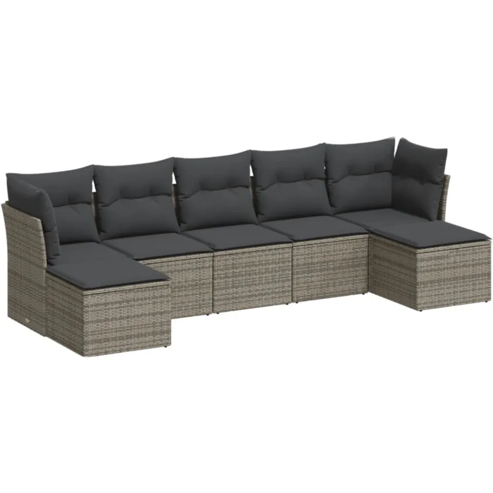 vidaXL 7-delige Loungeset met kussens poly rattan grijs, foto 3