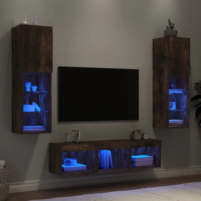 vidaXL 5-delige tv-wandmeubelset met LED bewerkt hout gerookt eiken, foto 2