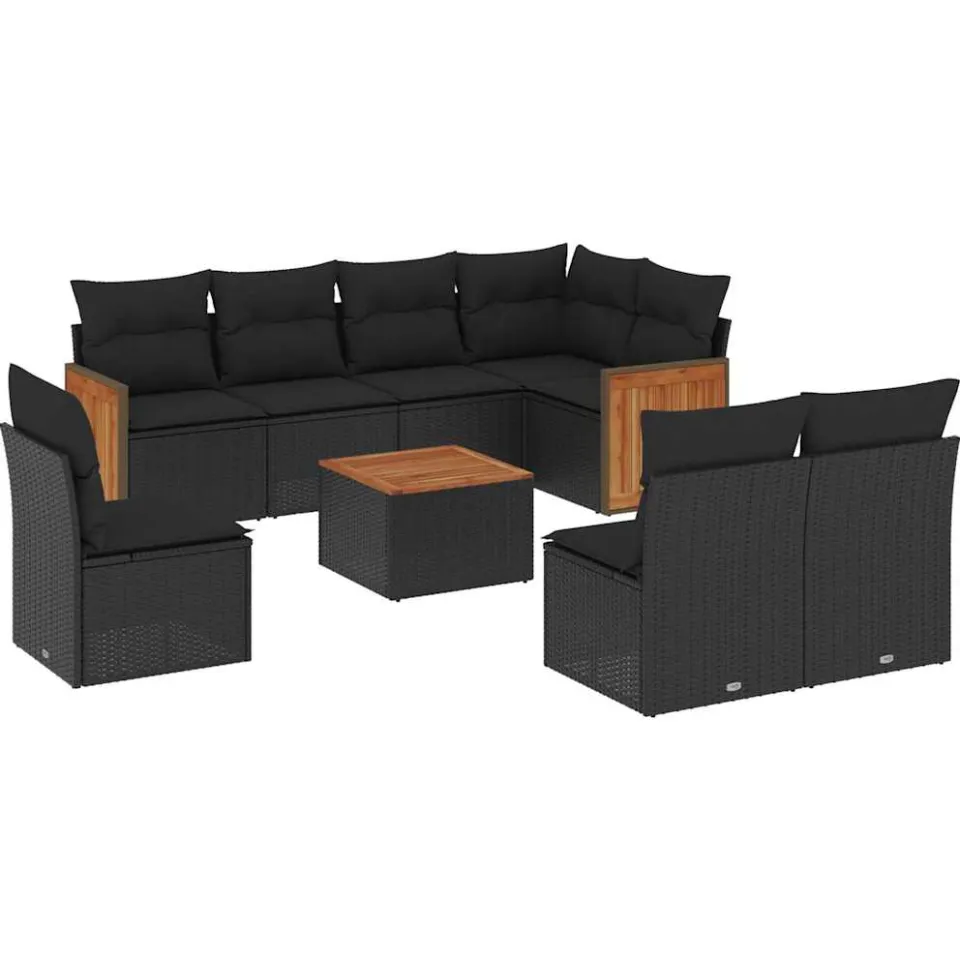 vidaXL 9-delige Loungeset met kussens poly rattan zwart, foto 3