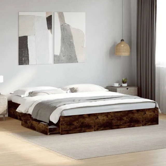 vidaXL Bedframe met lades bewerkt hout gerookt eikenkleurig 200x200 cm Bruin