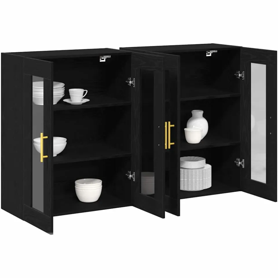 vidaXL Wandkasten 2 st Zwart Eiken 69,5 x 34 x 90 cm Bewerkt hout