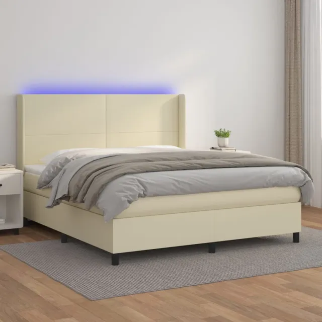 vidaXL Boxspring met matras en LED kunstleer crèmekleurig 160x200 cm