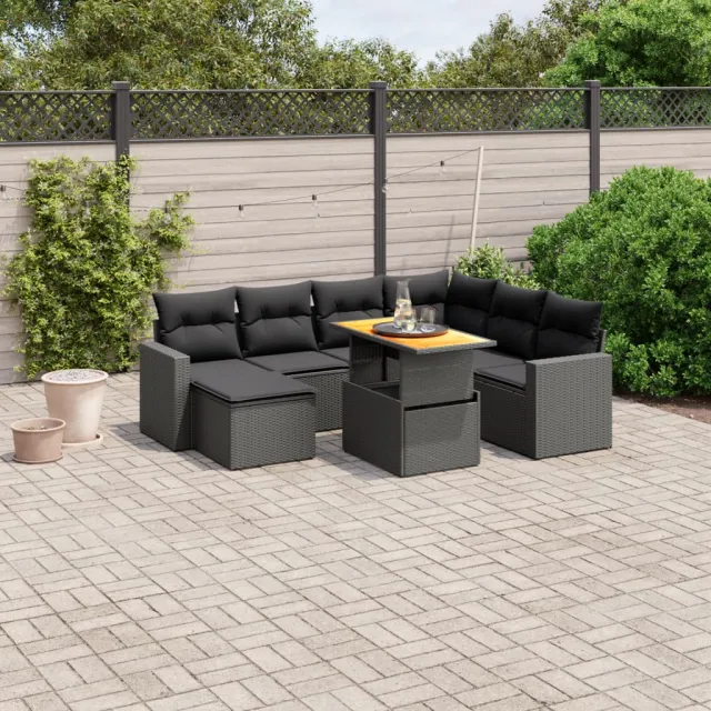vidaXL 8-delige Loungeset met kussens poly rattan zwart, foto 2