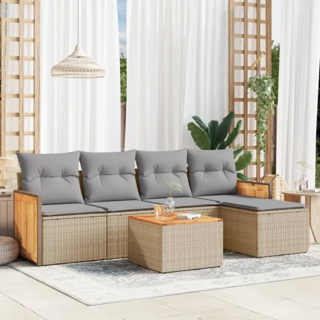 vidaXL 6-delige Loungeset met kussens poly rattan beige, foto 2