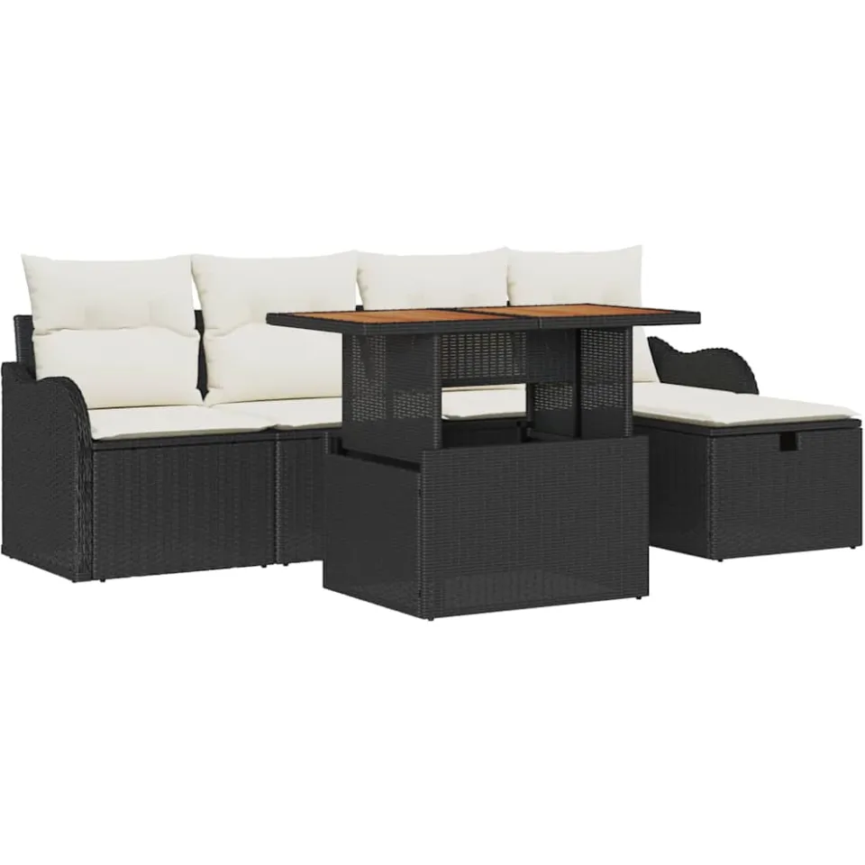 vidaXL Tuin Sofa Set 6 st Zwart poly rattan