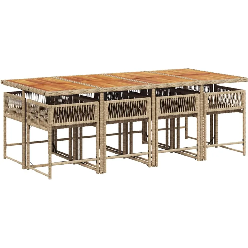vidaXL 9-delige Tuinset met kussens poly rattan beige, foto 4