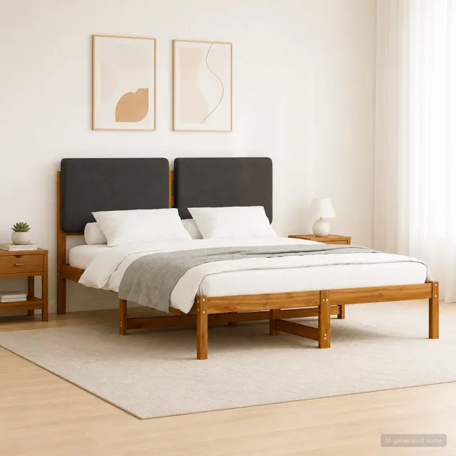 vidaXL Bedframe met gestoffeerd hoofdbord Naturel en donkergrijs Tan