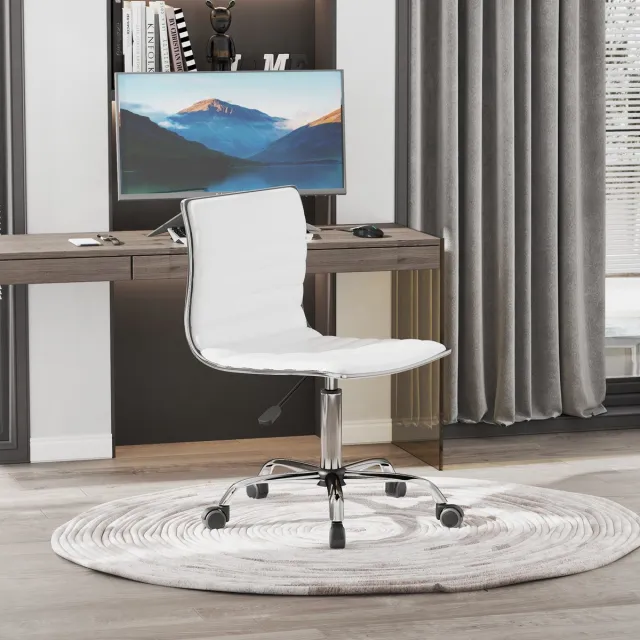 MODENUIT Bureaustoel Zonder Armleuningen 48 x 52 x 78-90 cm Hoogteverstelbaar Met Wielen Kunstleer Wit