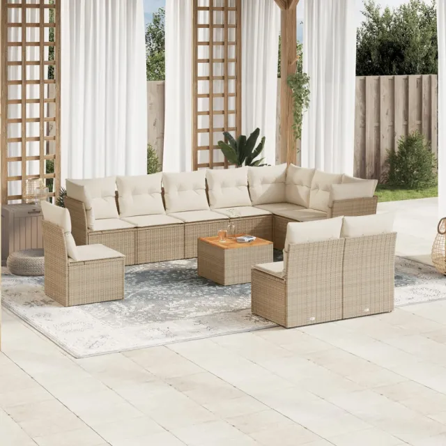 vidaXL 11-delige Tuinset met kussens poly rattan beige, foto 2
