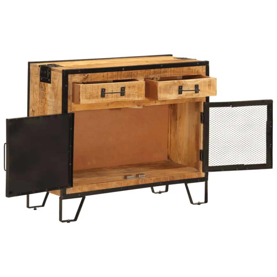 vidaXL Dressoir 80x31x66 cm massief ruw mangohout en metaal bruin, foto 2