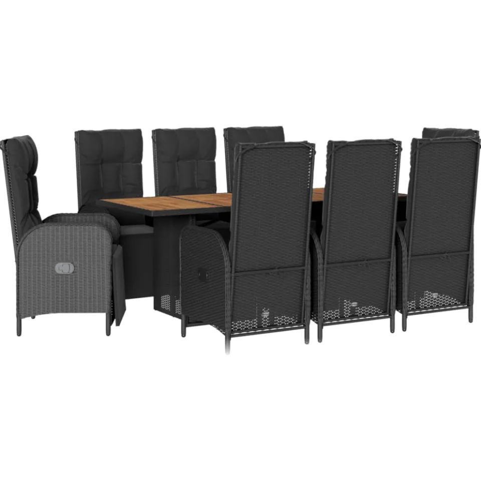 vidaXL 9-delige Tuinset poly rattan zwart