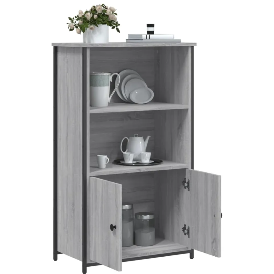 vidaXL Hoge kast 62x32x103,5 cm bewerkt hout grijs sonoma eikenkleurig, foto 4