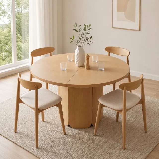 WUVRIE Ronde eettafel Ø 120 cm - MDF en geschikt voor 4-6 personen - Eiken Eikenkleur