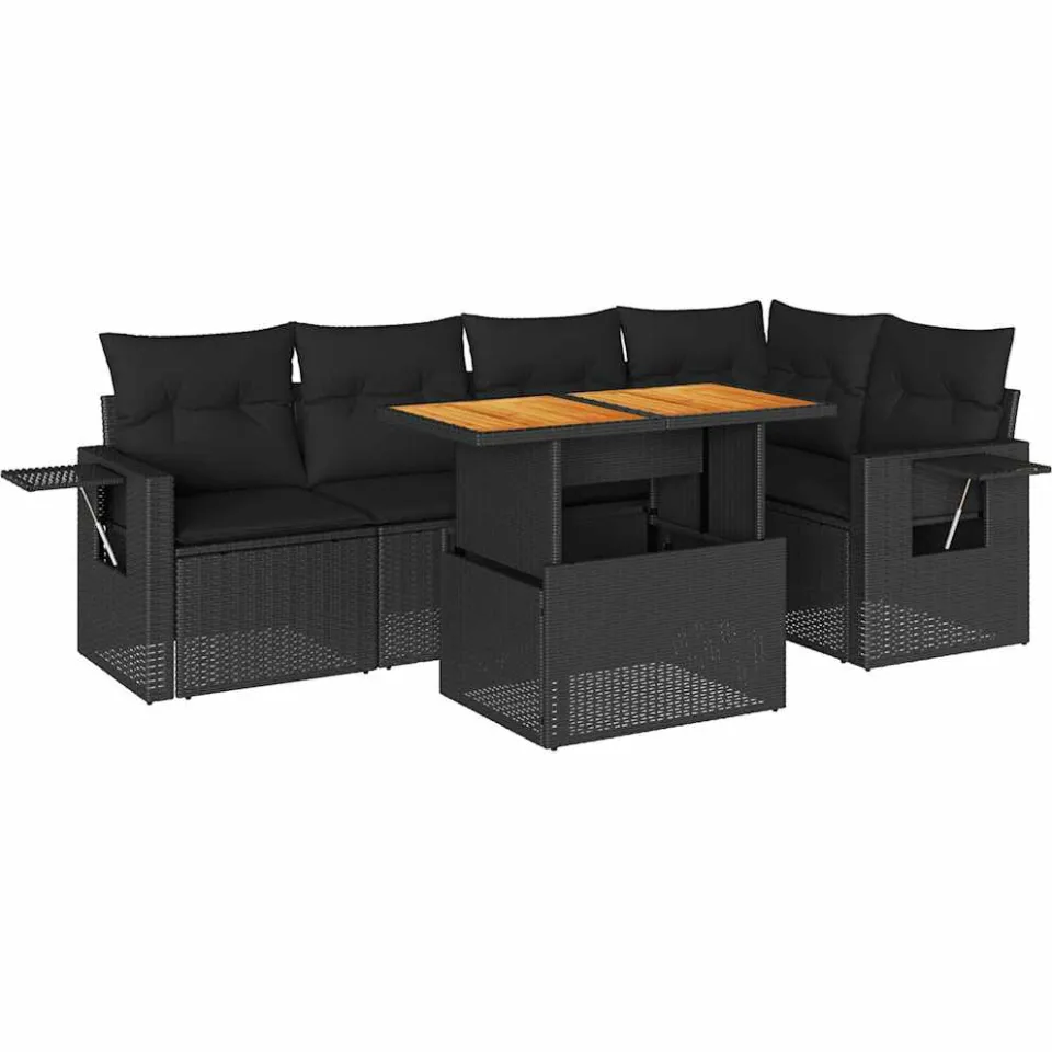 vidaXL 6-delige Loungeset met kussens poly rattan zwart, foto 3