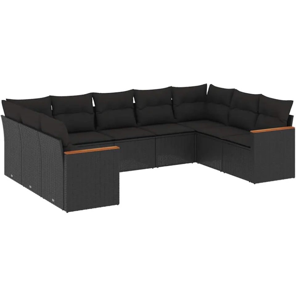 vidaXL 9-delige Loungeset met kussens poly rattan zwart, foto 4