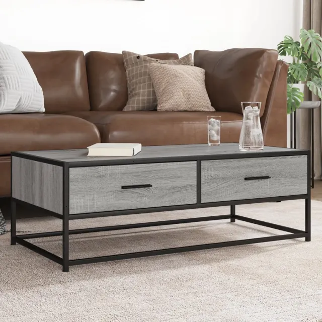 vidaXL Salontafel 100x50x35 cm bewerkt hout en metaal grijs sonoma, foto 2