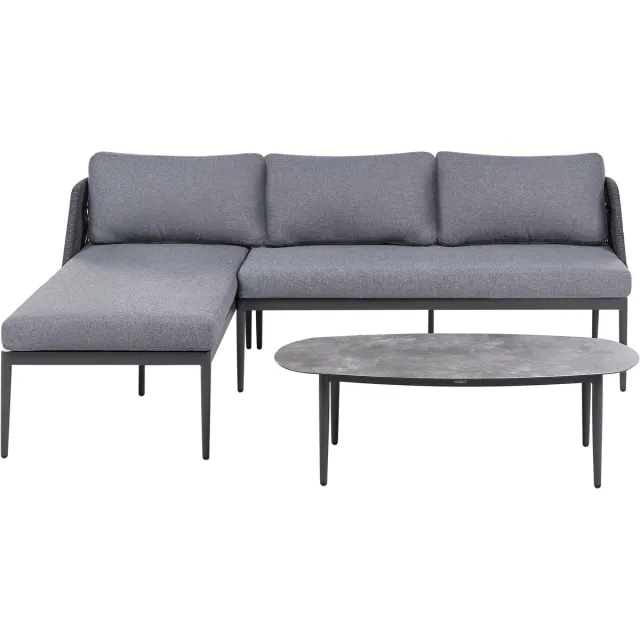 Beliani LEFFE - Loungeset - Grijs - Rechtszijdig - Stof/Aluminium