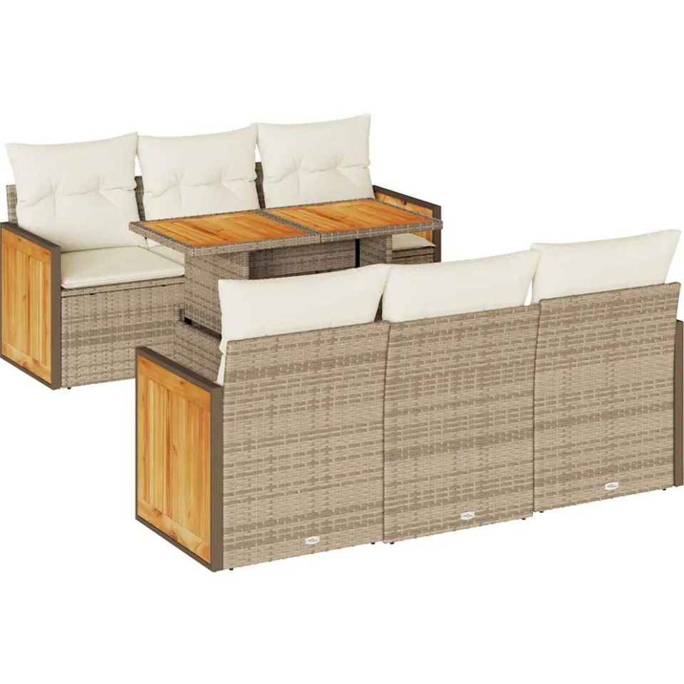 vidaXL 7-delige Loungeset met kussens poly rattan acacia beige, foto 3
