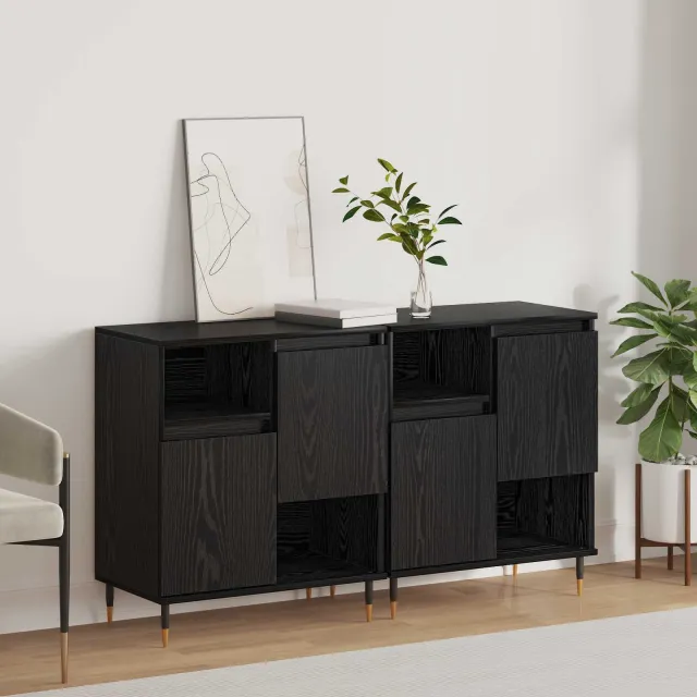 vidaXL Dressoirs 2 st Zwart eiken 60 x 35 x 70 cm, foto 2