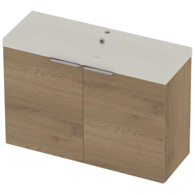 Basic-Line Pretty 36 Badmeubelset Polystone 1 Kraangat Voor Grepen 100x36x70 cm Pure Oak Mat Wit
