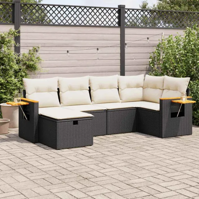 vidaXL 6-delige Loungeset met kussens poly rattan zwart, foto 2