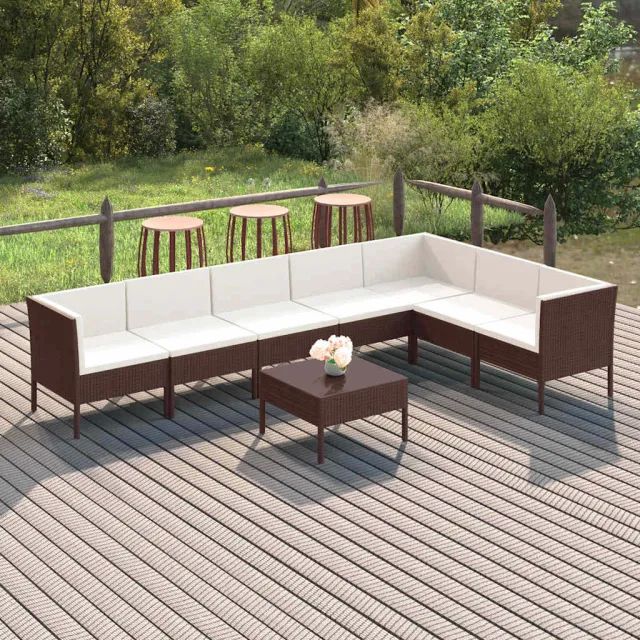 vidaXL 8-delige Loungeset met kussens poly rattan bruin, foto 2