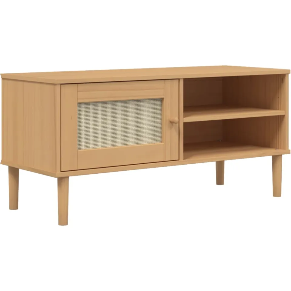 vidaXL Tv-meubel SENJA 106x40x49 cm rattan massief grenenhout bruin, foto 3
