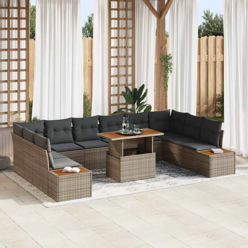 vidaXL Tuin Sofa Set 11 st Grijs Poly riet, foto 3