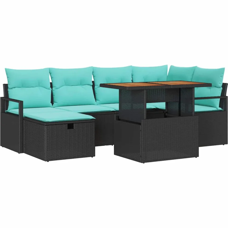 vidaXL Tuinbankenset 7 st Zwart poly rattan